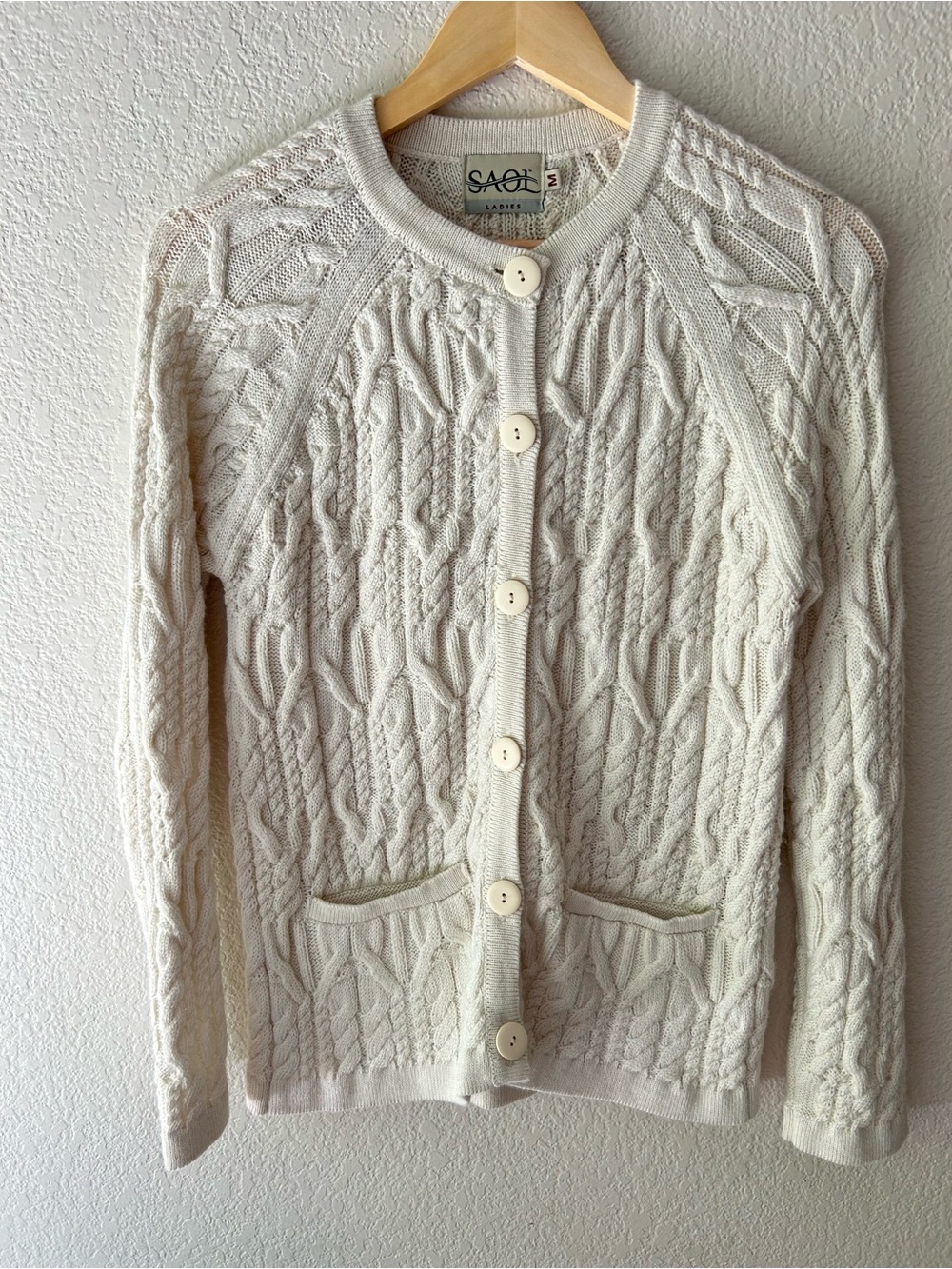 Irish Morning | SAOL Aran Cable Knit Cardigan | Cream Fisherman Sweater